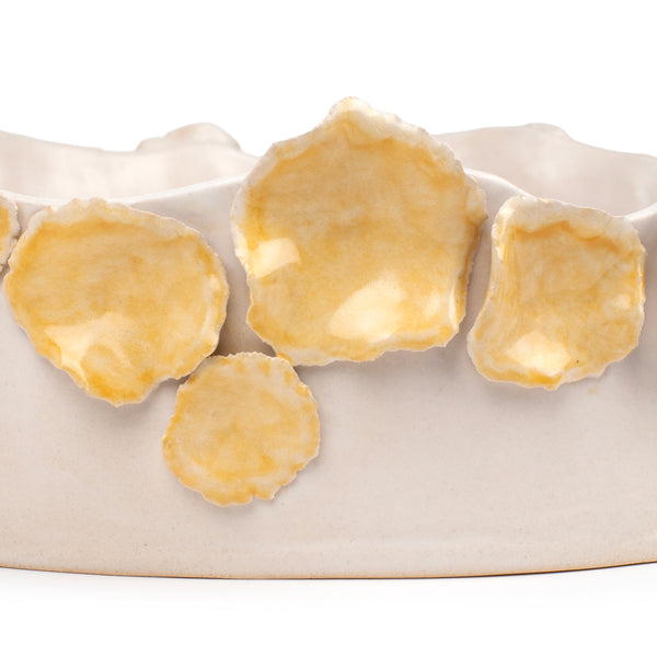 Flower Crafted Round Dish <br> White / Yellow <br> (Ø 45 x H 12) cm