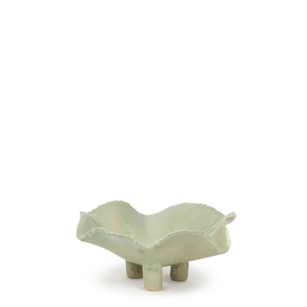 Ruffle Bowl with Legs <br> Light Green <br> (Ø 20 x H 10) cm