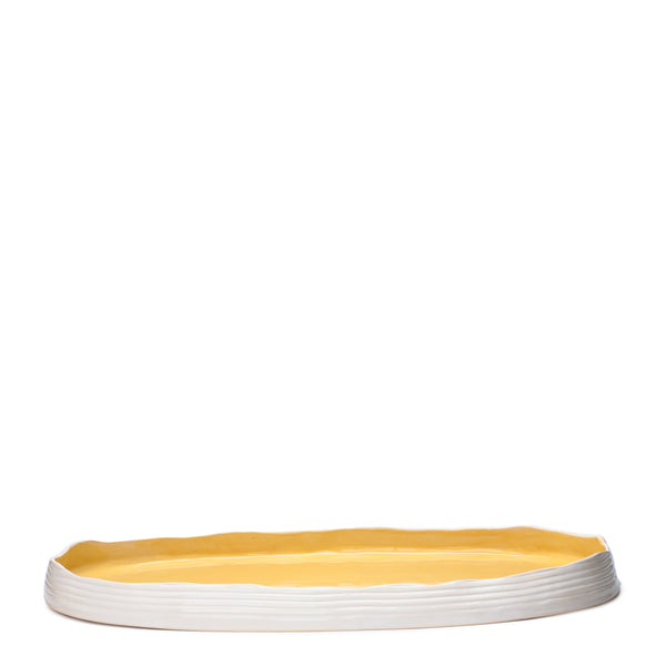 Oval Dish Low Border <br> Yellow / White <br> (L 48 x H 4) cm