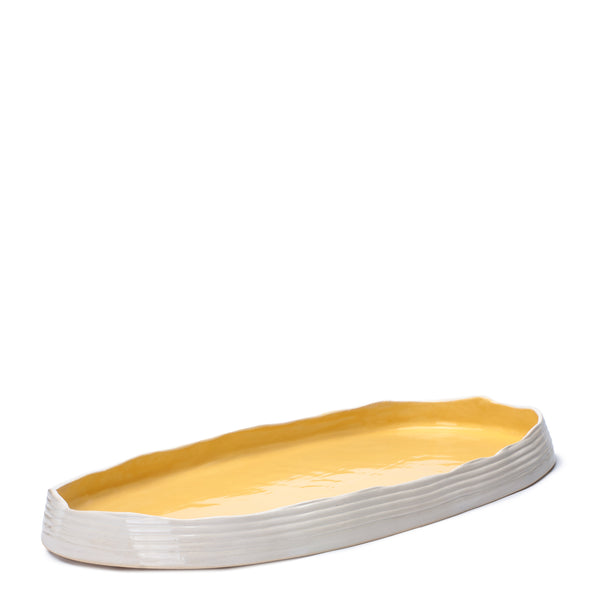 Oval Dish Low Border <br> Yellow / White <br> (L 48 x H 4) cm