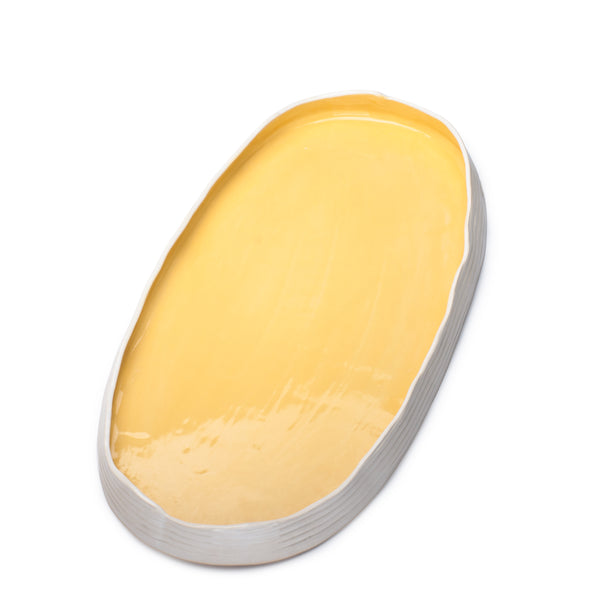 Oval Dish Low Border <br> Yellow / White <br> (L 48 x H 4) cm