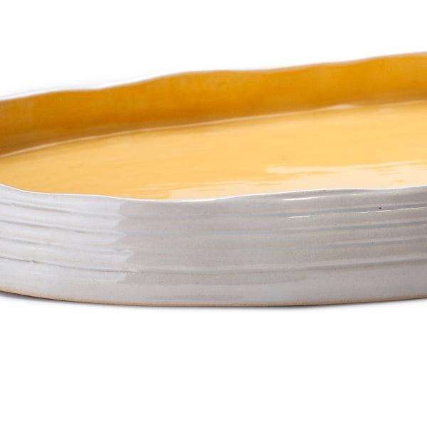 Oval Dish Low Border <br> Yellow / White <br> (L 48 x H 4) cm