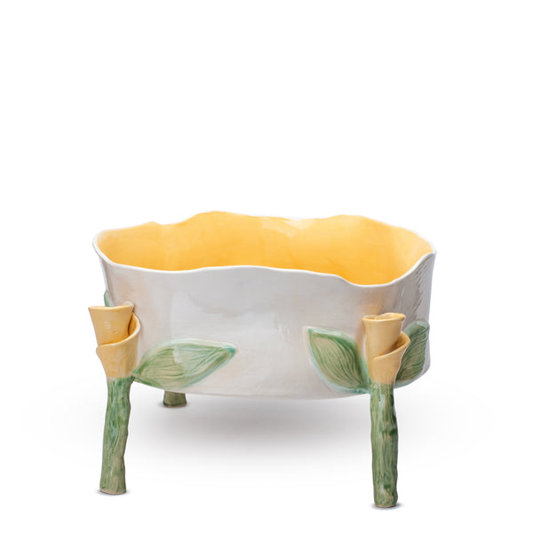 Round Dish with Rose Legs <br> Yellow <br> (Ø 32 x H 21.5) cm