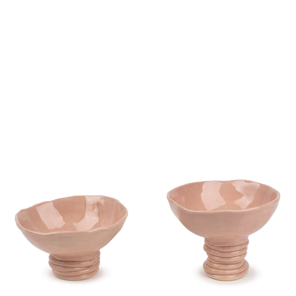 Bowl with Coil Stand<br> Pastel Pink <br> Set of 2