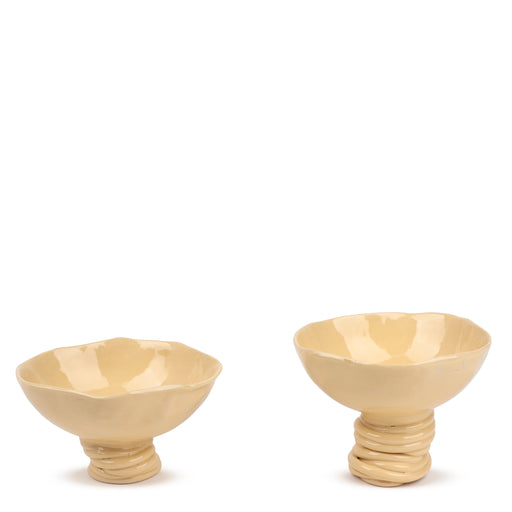 Bowl with Coil Stand<br> 
Pastel Yellow <br> 
Set of 2
