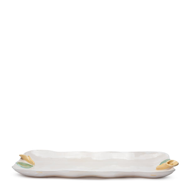 Lilies Rectangular Dish <br> White <br> (L 50 x H 4) cm