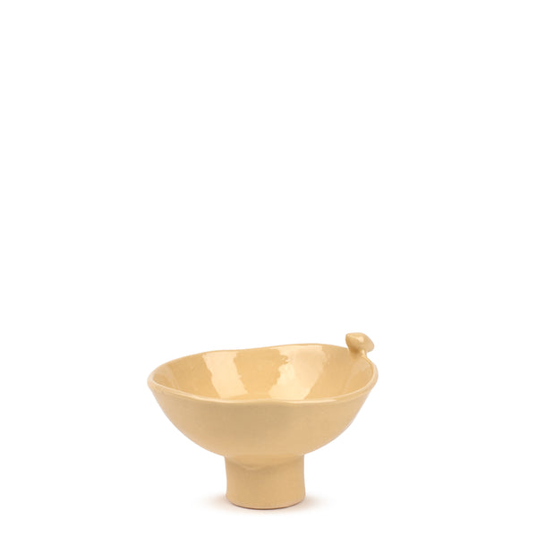 Bowl with Bird on Stand <br> 
Pastel Yellow
<br> (H 11) cm