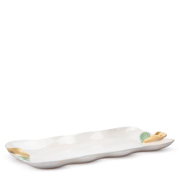 Lilies Rectangular Dish <br> White <br> (L 50 x H 4) cm