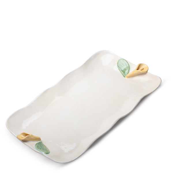 Lilies Rectangular Dish <br> White <br> (L 50 x H 4) cm