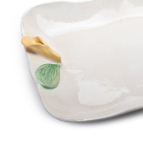 Lilies Rectangular Dish <br> White <br> (L 50 x H 4) cm