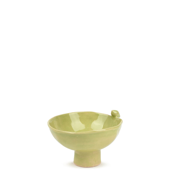 Bowl with Bird on Stand <br> 
Lime Green
<br> (H 11) cm