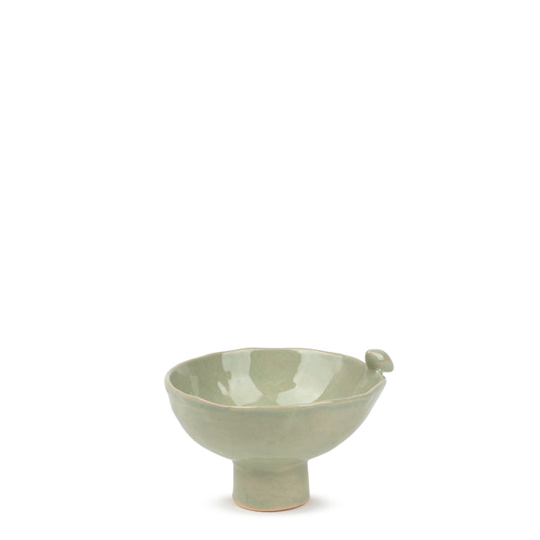 Bowl with Bird on Stand <br> 
Light Green
<br> (H 11) cm