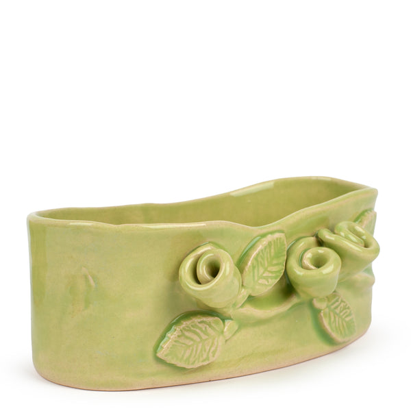 Roses Crafted Oval Bowl <br> Lime Green <br> (Ø 17 x H 6) cm