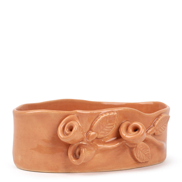 Roses Crafted Oval Bowl <br> Light Orange <br> (Ø 17 x H 6) cm