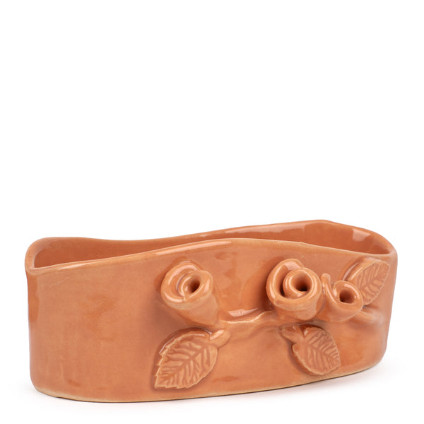 Roses Crafted Oval Bowl <br> Light Orange <br> (Ø 17 x H 6) cm