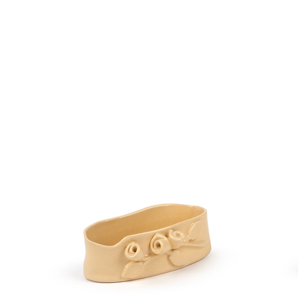 Roses Crafted Oval Bowl <br> Pastel Yellow <br> (Ø 17 x H 6) cm