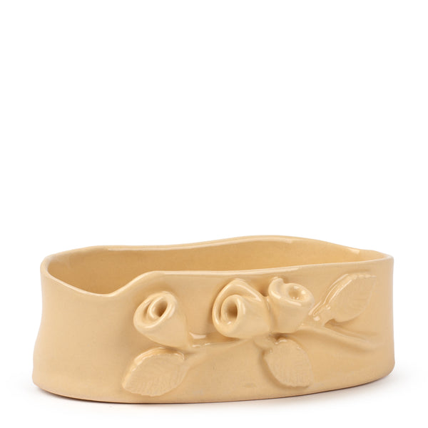 Roses Crafted Oval Bowl <br> Pastel Yellow <br> (Ø 17 x H 6) cm