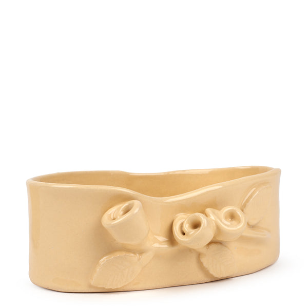 Roses Crafted Oval Bowl <br> Pastel Yellow <br> (Ø 17 x H 6) cm