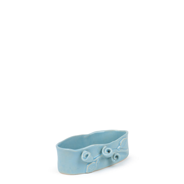 Roses Crafted Oval Bowl <br> Pastel Blue <br> (Ø 17 x H 6) cm