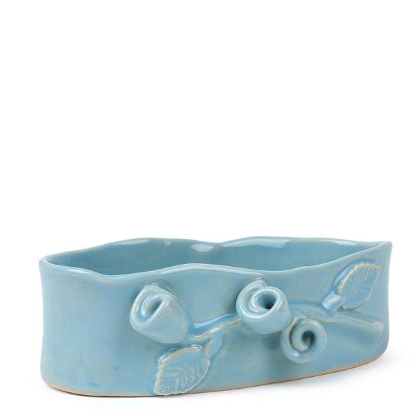 Roses Crafted Oval Bowl <br> Pastel Blue <br> (Ø 17 x H 6) cm