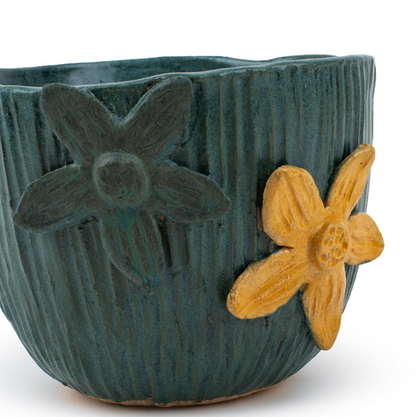 High Decorative Flower Pot <br>
Teal <br>
(Ø 22 x H 16) cm
