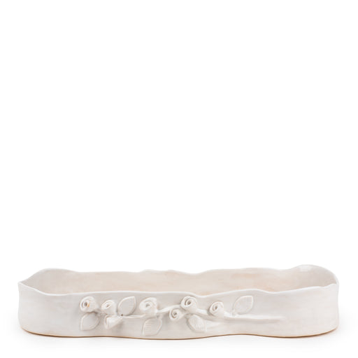 Roses Crafted Long Dish <br>
White <br>
(L 60 x H 9) cm