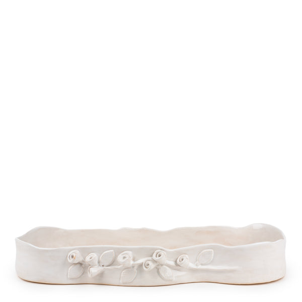 Roses Crafted Long Dish <br>
White <br>
(L 60 x H 9) cm