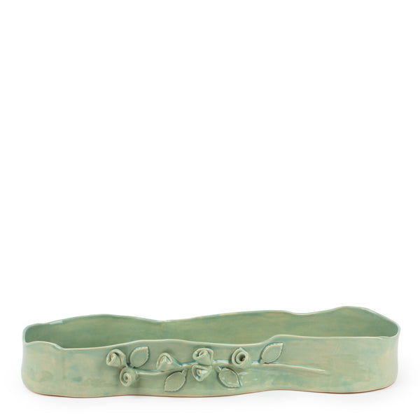 Roses Crafted Long Dish <br>
Light Green <br>
(L 60 x H 9) cm