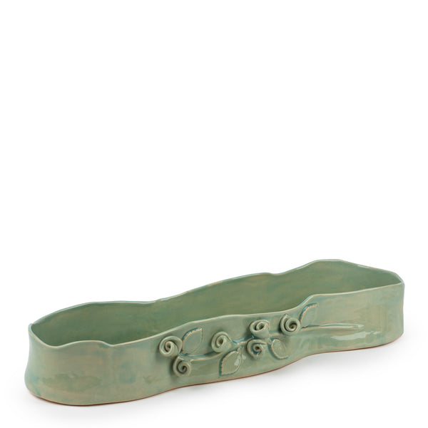 Roses Crafted Long Dish <br>
Light Green <br>
(L 60 x H 9) cm