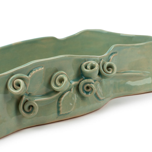 Roses Crafted Long Dish <br>
Light Green <br>
(L 60 x H 9) cm