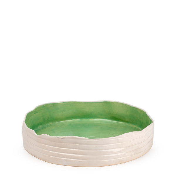 Striped Round Dish <br> 
Olive Green / White
<br> (Ø 32 x H 7.5) cm