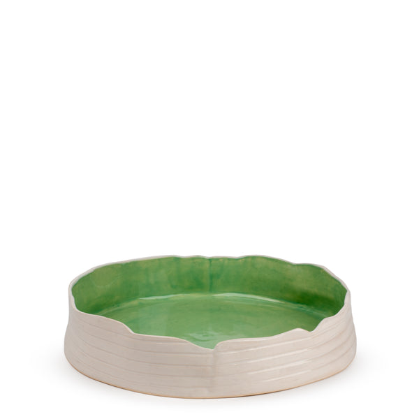 Striped Round Dish <br> 
Olive Green / White
<br> (Ø 32 x H 7.5) cm