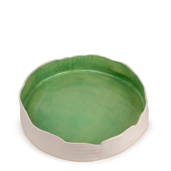Striped Round Dish <br> 
Olive Green / White
<br> (Ø 32 x H 7.5) cm
