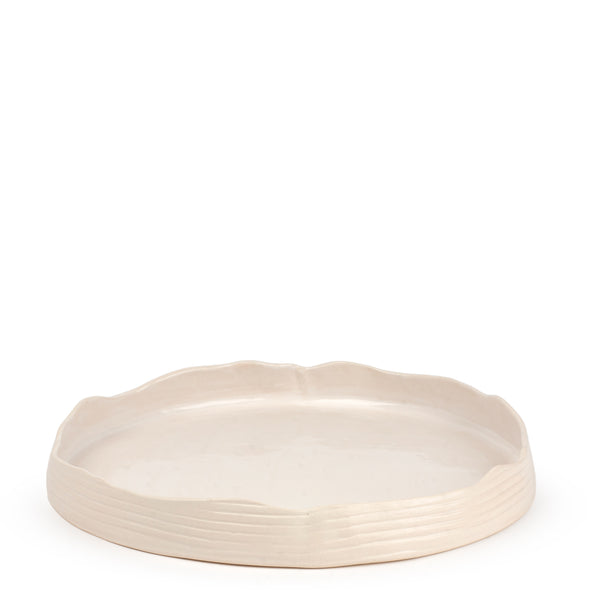 Striped Round Dish Low Border <br> 
White
<br> (Ø 32 x H 4.5) cm