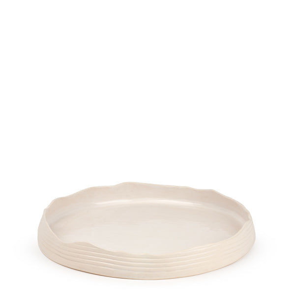 Striped Round Dish Low Border <br> 
White
<br> (Ø 32 x H 4.5) cm