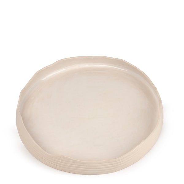 Striped Round Dish Low Border <br> 
White
<br> (Ø 32 x H 4.5) cm