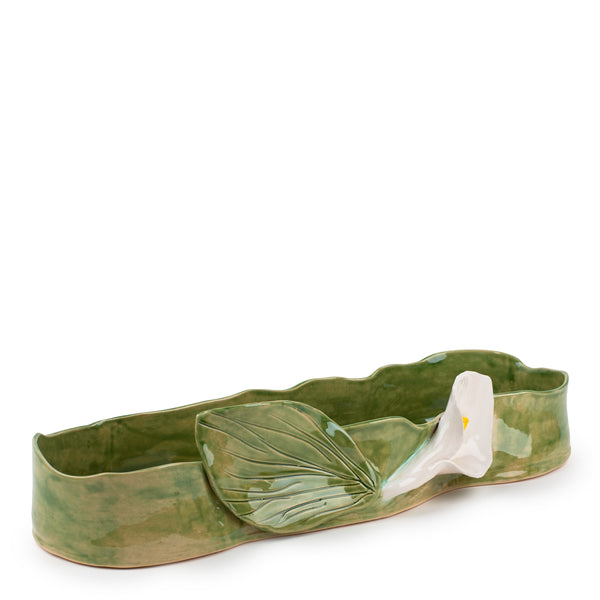 Lilies Long Dish <br>
Moss Green <br>
(L 60 x H 12.5) cm