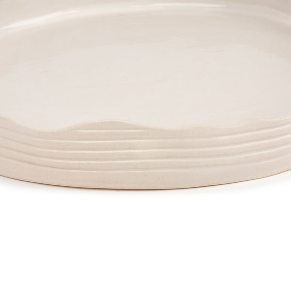 Striped Round Dish Low Border <br> 
White
<br> (Ø 32 x H 4.5) cm