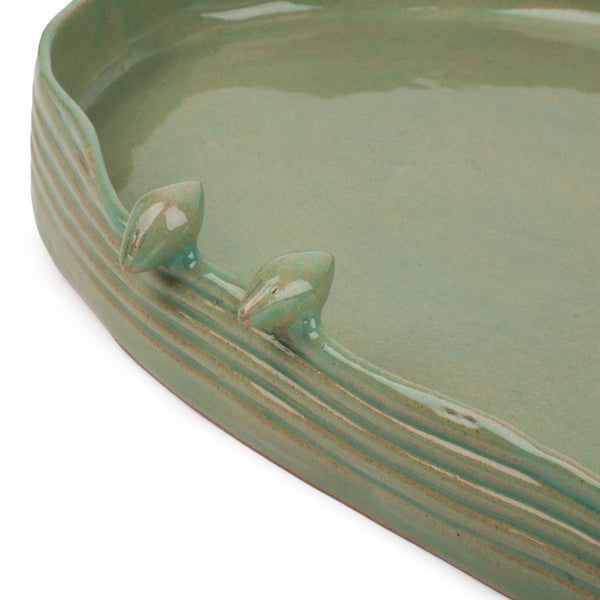 Oval Dish with Birds Low Border <br> 
Moss Green
<br> (L 47 x H 5) cm