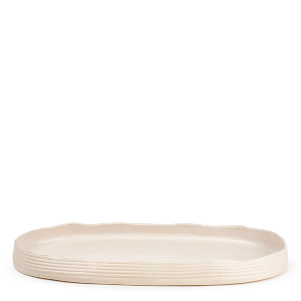Striped Oval Dish Low Border <br> 
White
<br> (L 50 x H 5) cm