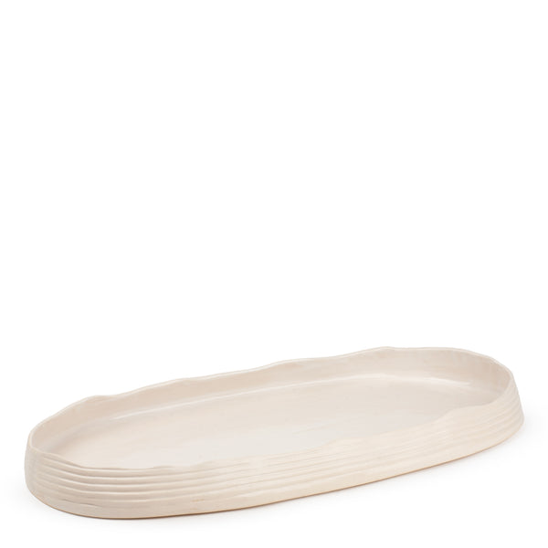Striped Oval Dish Low Border <br> 
White
<br> (L 50 x H 5) cm
