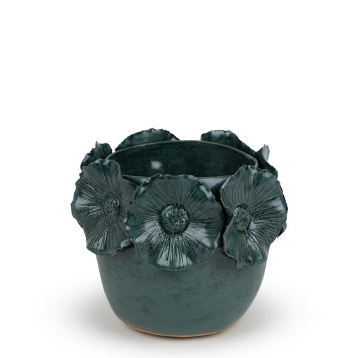 Flower Crafted Round Vase <br> Blue Green <br> (Ø 19 x H 20) cm
