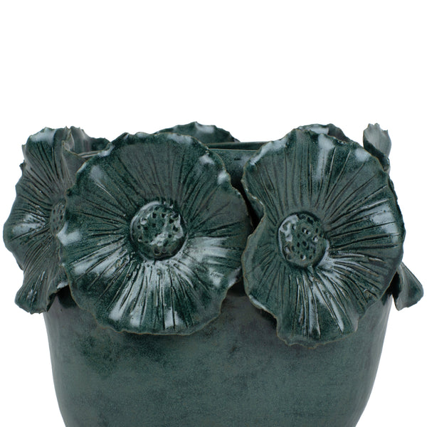 Flower Crafted Round Vase <br> Blue Green <br> (Ø 19 x H 20) cm