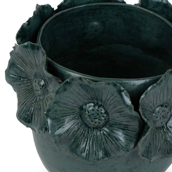 Flower Crafted Round Vase <br> Blue Green <br> (Ø 19 x H 20) cm