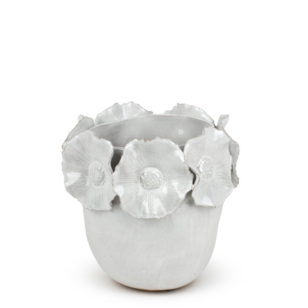 Flower Crafted Round Vase <br> White <br> (Ø 20 x H 20) cm