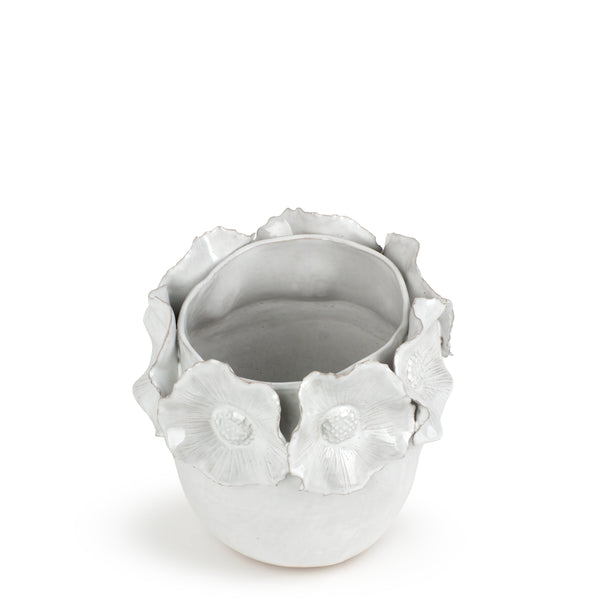 Flower Crafted Round Vase <br> White <br> (Ø 20 x H 20) cm