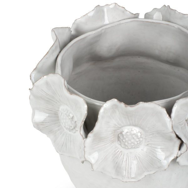 Flower Crafted Round Vase <br> White <br> (Ø 20 x H 20) cm