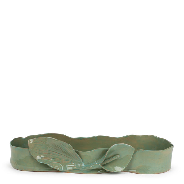 Lilies Long Dish <br> Sage Green <br> (L 56 x H 13) cm