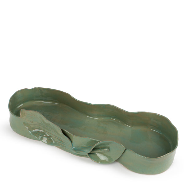 Lilies Long Dish <br> Sage Green <br> (L 56 x H 13) cm
