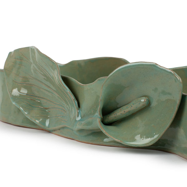 Lilies Long Dish <br> Sage Green <br> (L 56 x H 13) cm